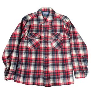 Pendleton Vintage 60s Virgin Wool Plaid Flannel Shirt Size Large